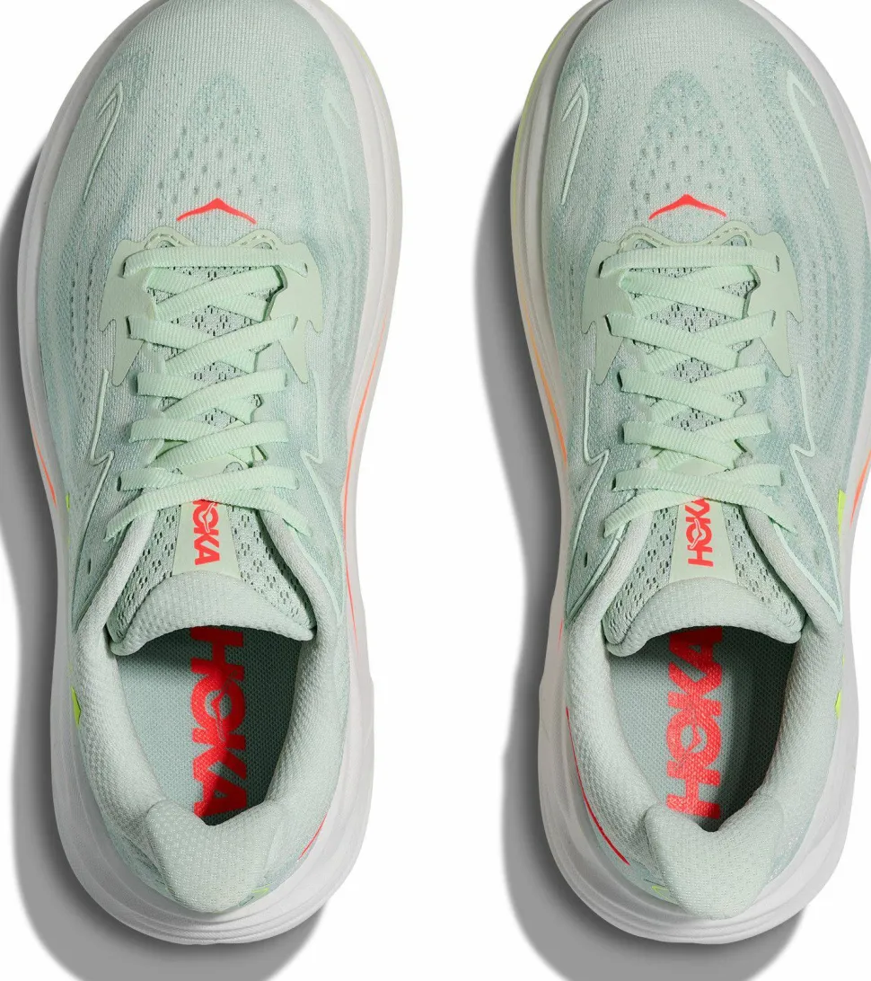 Hoka Women's Clifton 10 Wide Sea Glass/Neon Flame