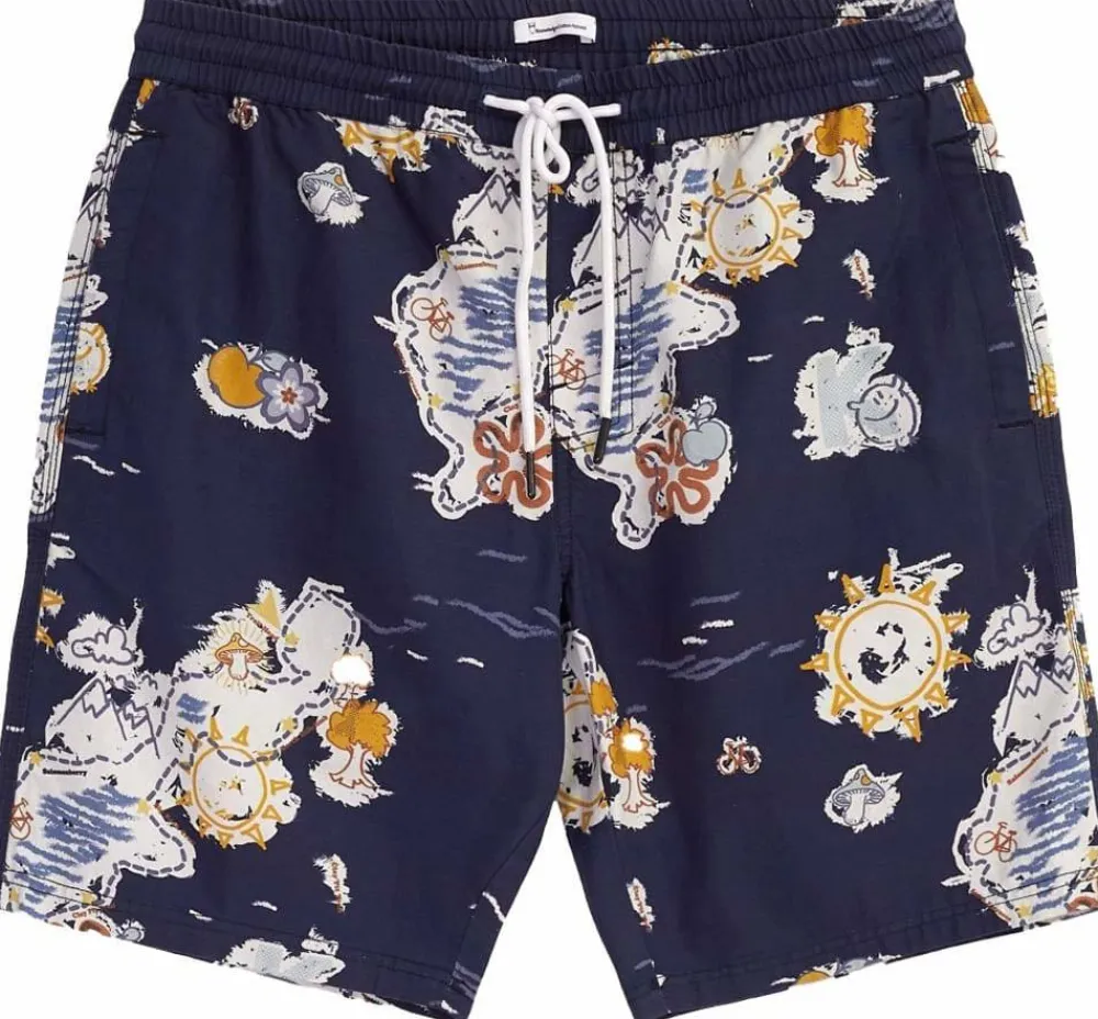 Knowledge Cotton Apparel Men's Boardwalk Shorts With Elastic Waist Night Sky Outlet