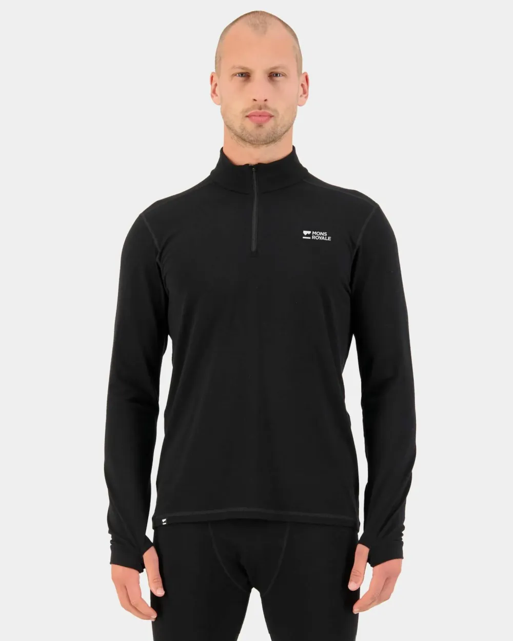 Mons Royale Men's Cascade Merino Base Layer 1/4 Zip Long Sleeve Black Discount