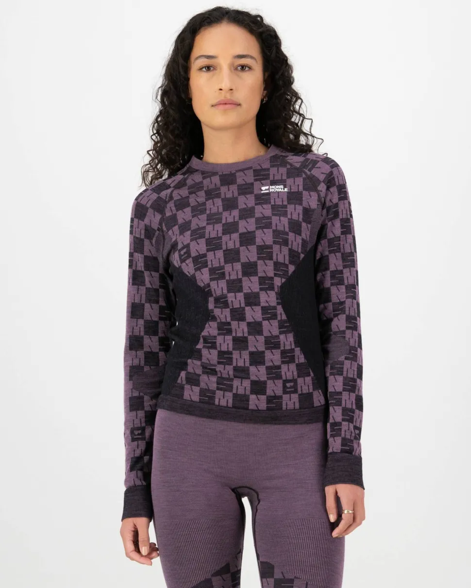 Mons Royale Women's Ascender Merino Seamless Long Sleeve Mauve/Black