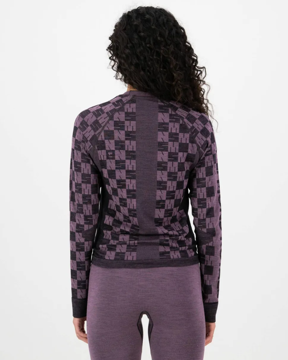 Mons Royale Women's Ascender Merino Seamless Long Sleeve Mauve/Black