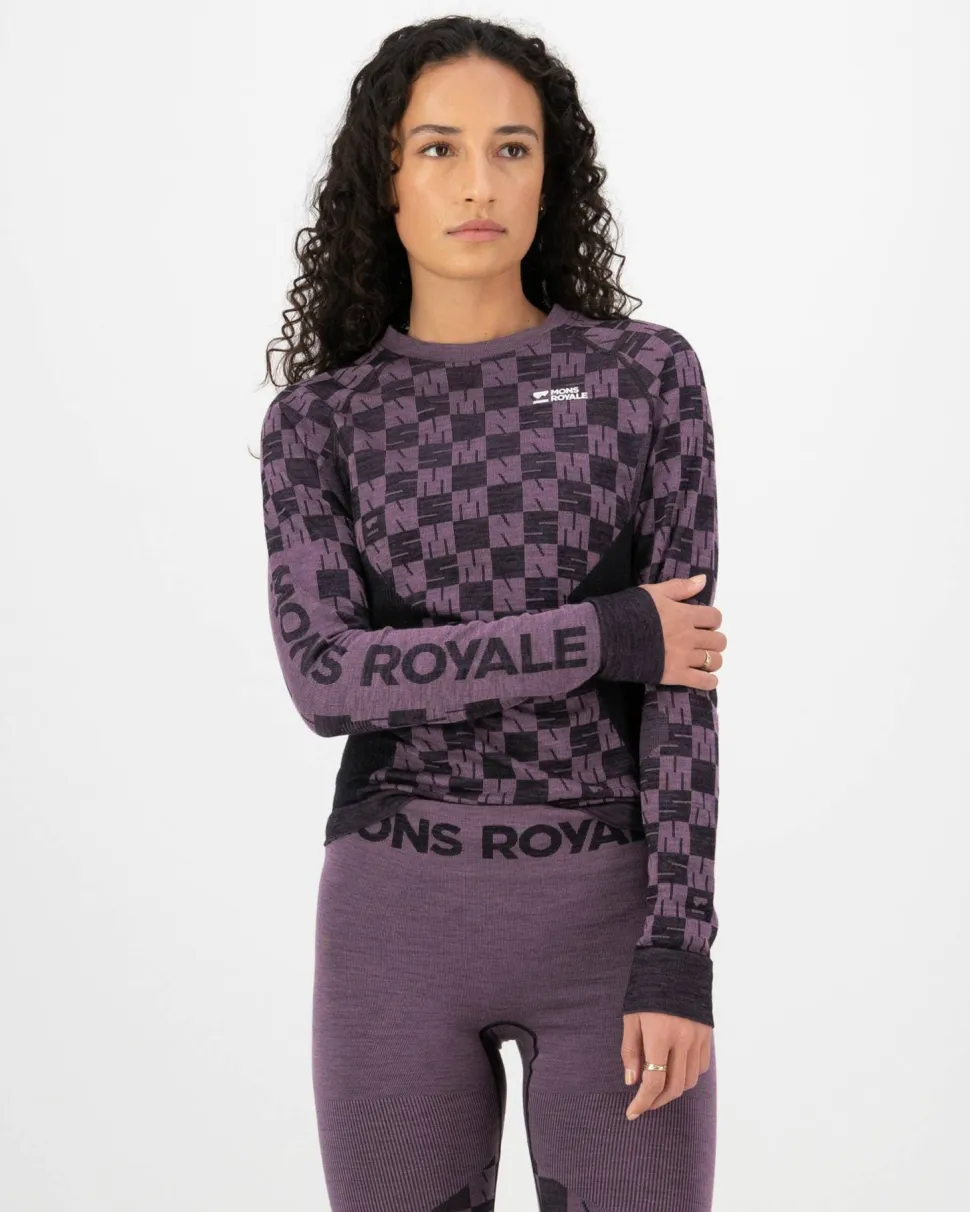 Mons Royale Women's Ascender Merino Seamless Long Sleeve Mauve/Black