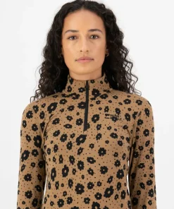 Mons Royale Women's Cascade Merino Base Layer 1/4 Zip Long Sleeve Aoraki Lily Toffee
