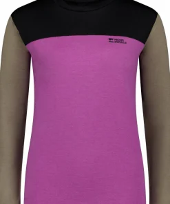Mons Royale Women's Yotei Merino High Neck Long Sleeve Purple Bolt/Walnut/Black Clearance