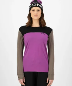 Mons Royale Women's Yotei Merino Long Sleeve Purple Bolt/Walnut/Black