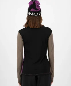 Mons Royale Women's Yotei Merino Long Sleeve Purple Bolt/Walnut/Black