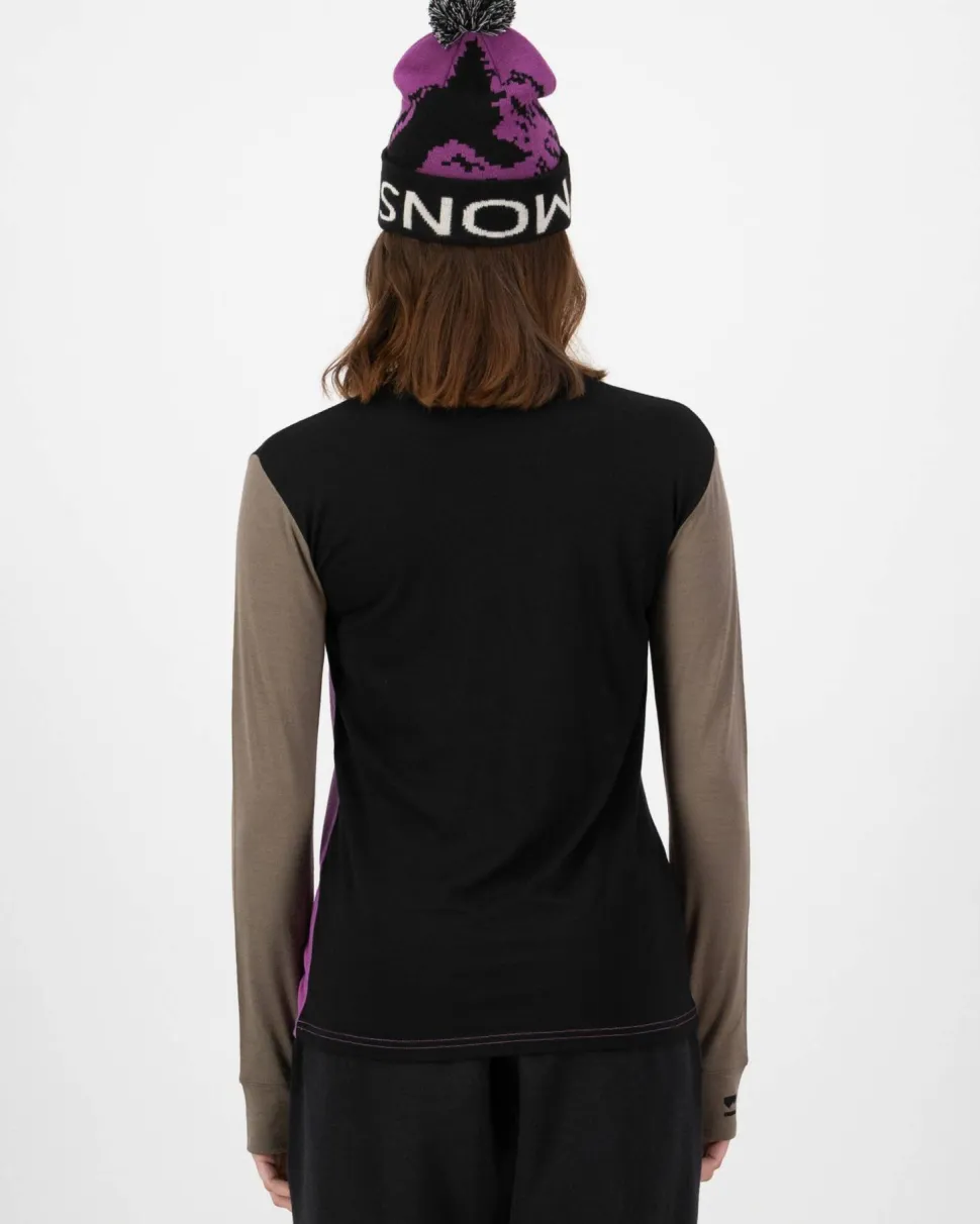 Mons Royale Women's Yotei Merino Long Sleeve Purple Bolt/Walnut/Black