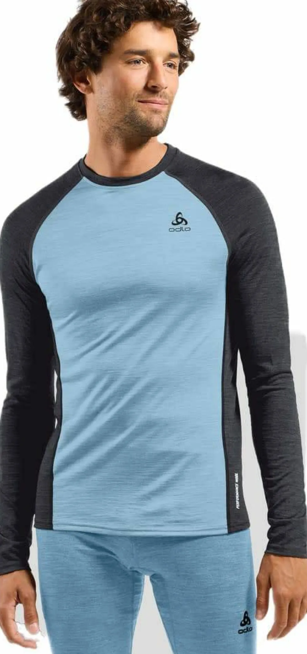 Odlo Men's Performance Wool 150 Base Layer Provincial Blue - Dark Grey Melange Sale