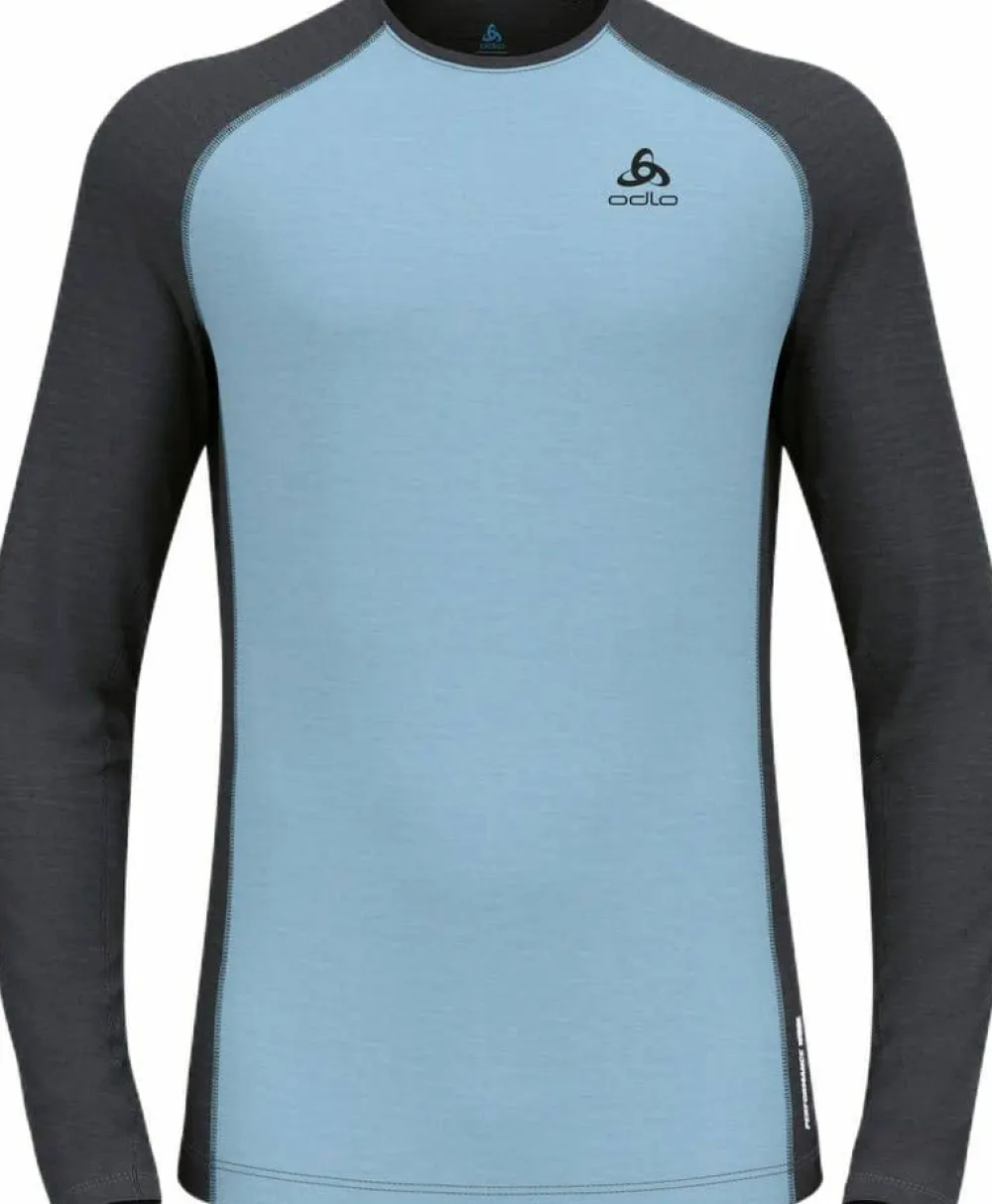Odlo Men's Performance Wool 150 Base Layer Provincial Blue - Dark Grey Melange Sale