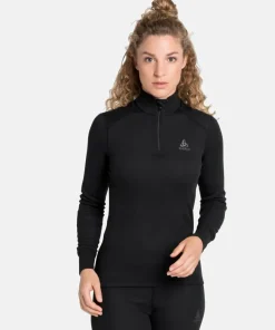 Odlo Women's Active Warm Eco Half-Zip Turtleneck Base Layer Top Black New