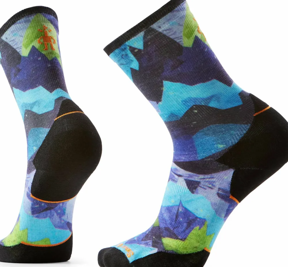 Smartwool Trail Run Summit Sector Print Crew Socks Targeted Cushion Nightfall Blue Online