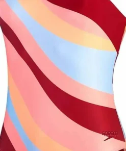 Speedo Women's Printed Asymmetric 1 Piece Oxblood/Coral