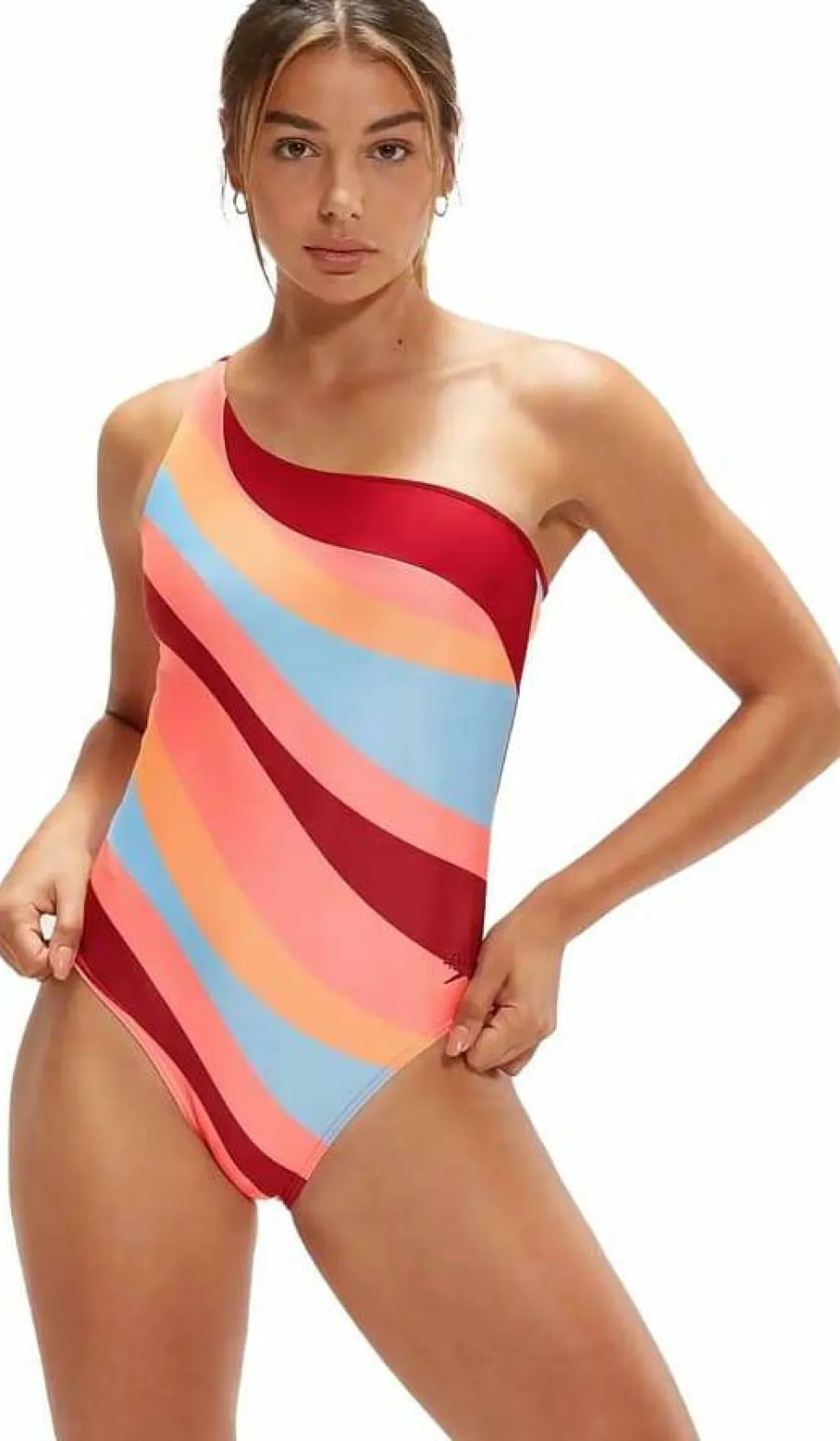 Speedo Women's Printed Asymmetric 1 Piece Oxblood/Coral
