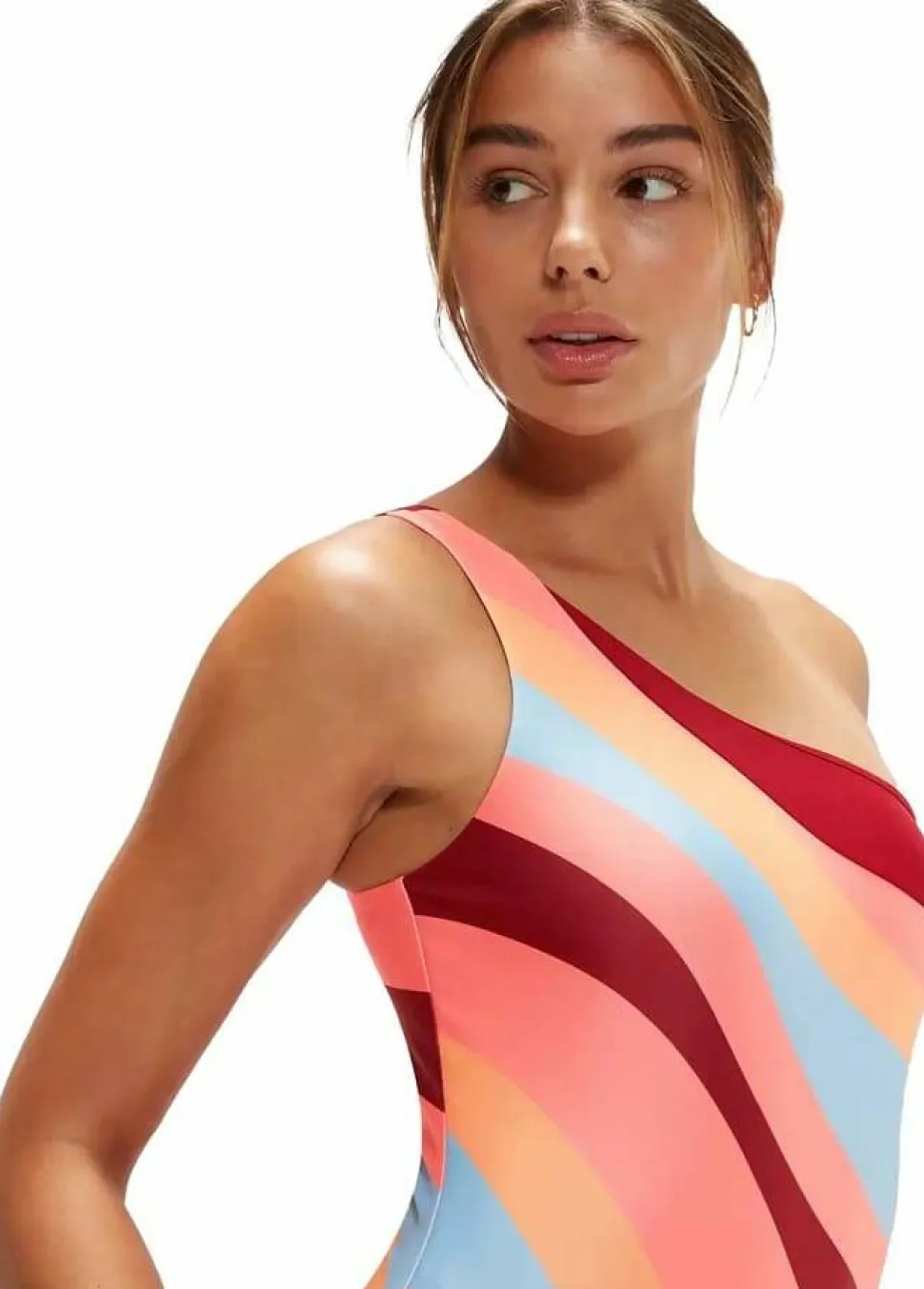 Speedo Women's Printed Asymmetric 1 Piece Oxblood/Coral