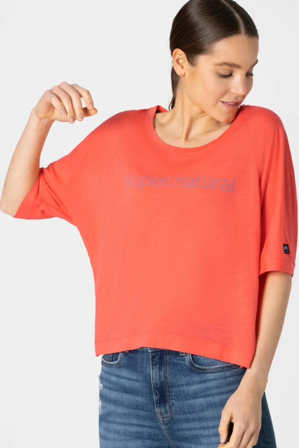 super.natural Women's Liquid Flow Tee Living Coral/Wasabi Sale