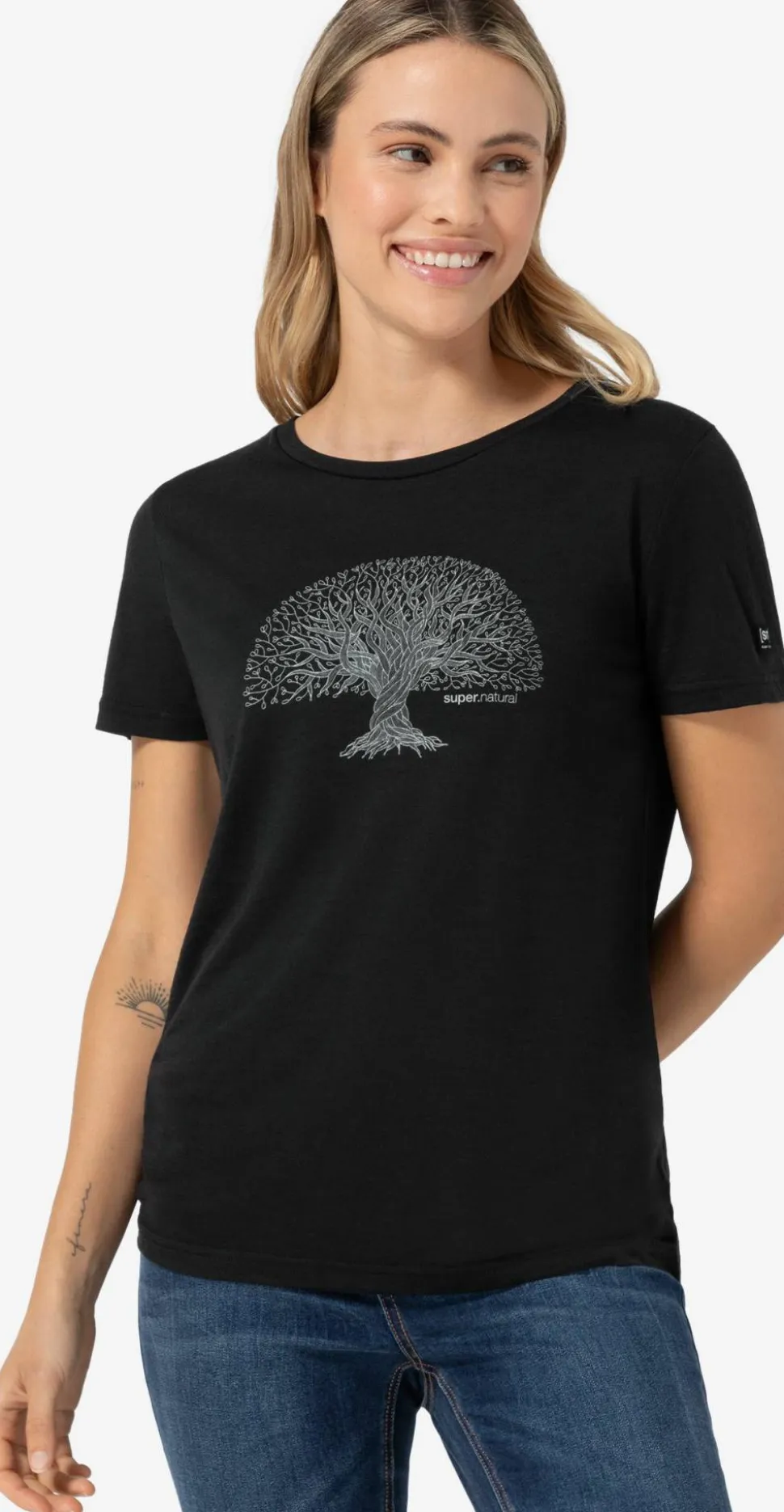 super.natural Women's Tree Of Knowledge Tee Jet Black/feather Grey