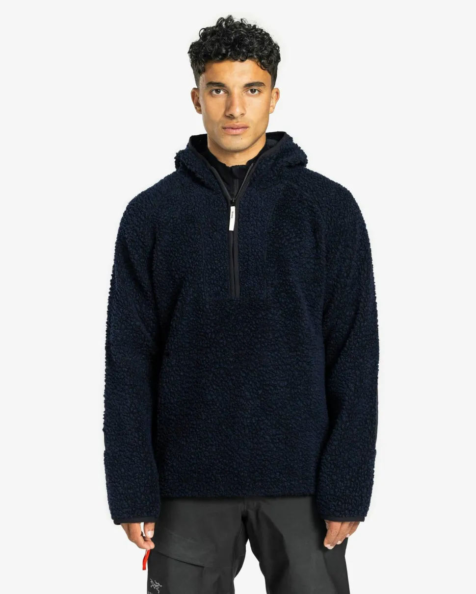 Ulvang Unisex Re Orbit Hooded Half Zip Wool Pile Navy Blue