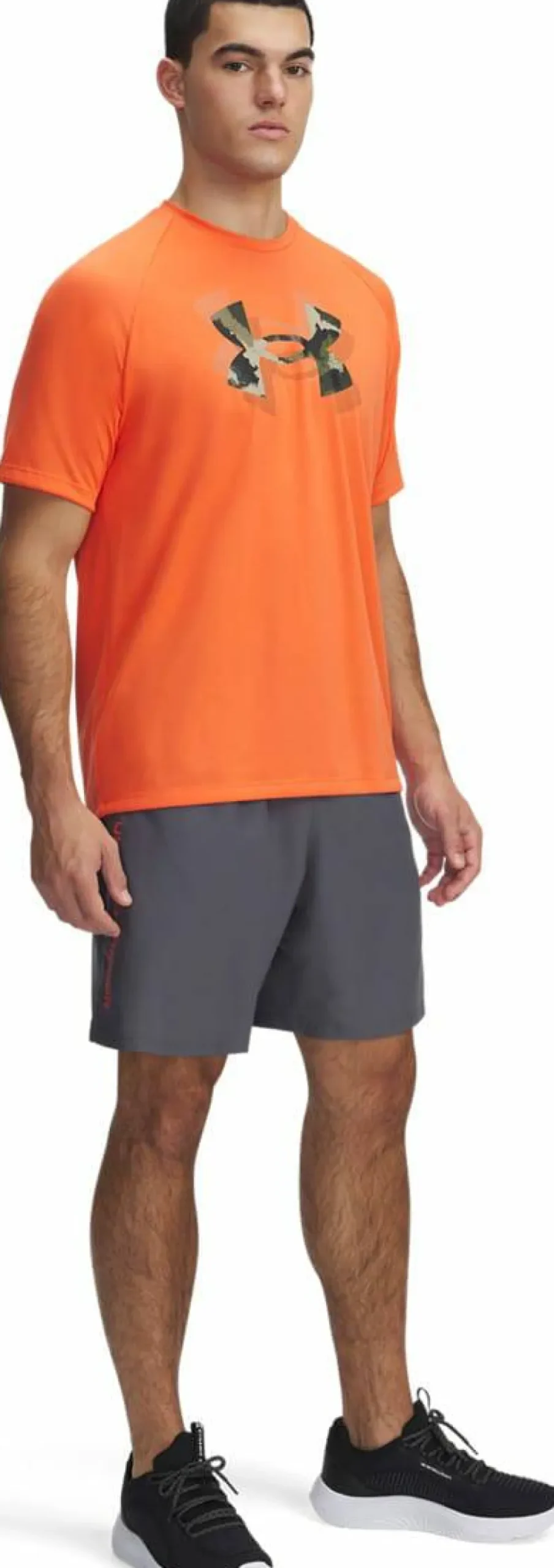 Under Armour Men's UA Tech Woven Wordmark Shorts Castlerock/red