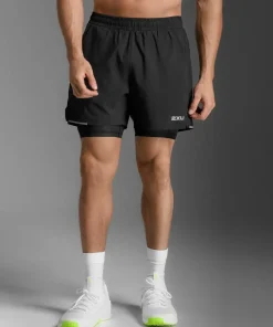 2XU Men's Aero Mesh 2-In-1 5 Inch Shorts Black/Silver Reflective