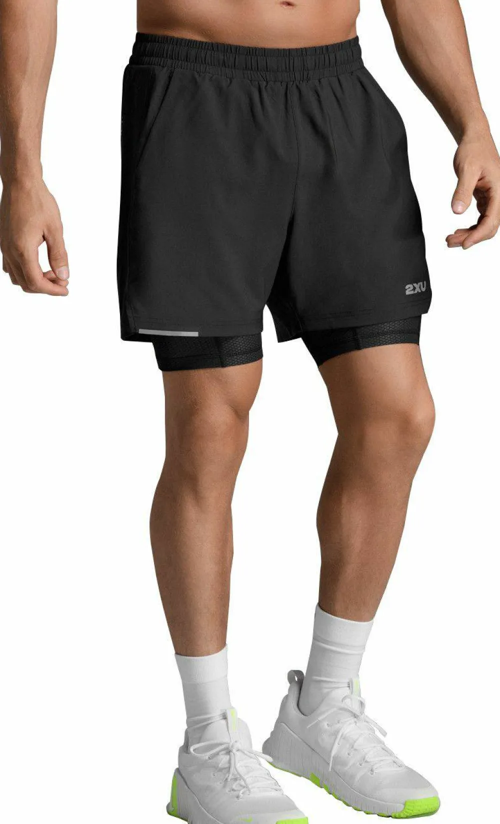 2XU Men's Aero Mesh 2-In-1 5 Inch Shorts Black/Silver Reflective