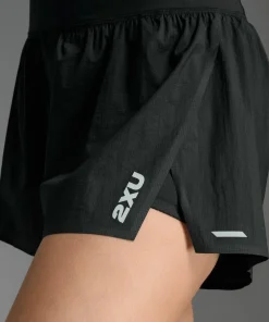 2XU Women's Aero Hi-Rise 2-In-1 3 Inch Shorts Black/Silver Reflective New