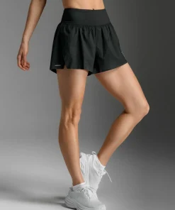 2XU Women's Aero Hi-Rise 2-In-1 3 Inch Shorts Black/Silver Reflective New