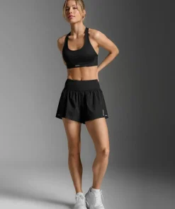 2XU Women's Aero Hi-Rise 2-In-1 3 Inch Shorts Black/Silver Reflective New